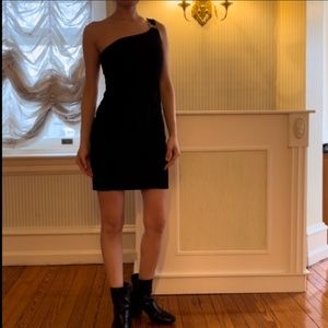 H&M half shoulder mini black dress